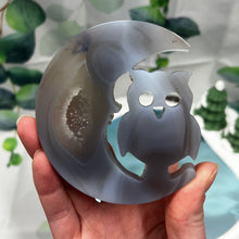 Load image into Gallery viewer, Druzy Agate Owl Carving | Crystal Moon | Crystal Owl
